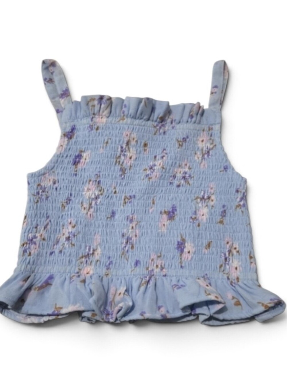 Rare Editions Girls Light Blue Floral Smocked Tank Top Ruffle Hem Size 5